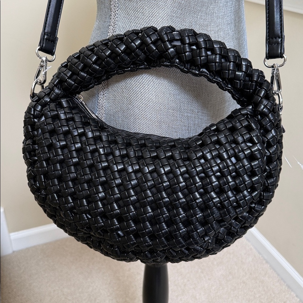New. Sincerely Jules Elegant Black faux leather Woven Crossbody or handle Bag. - Picture 16 of 16